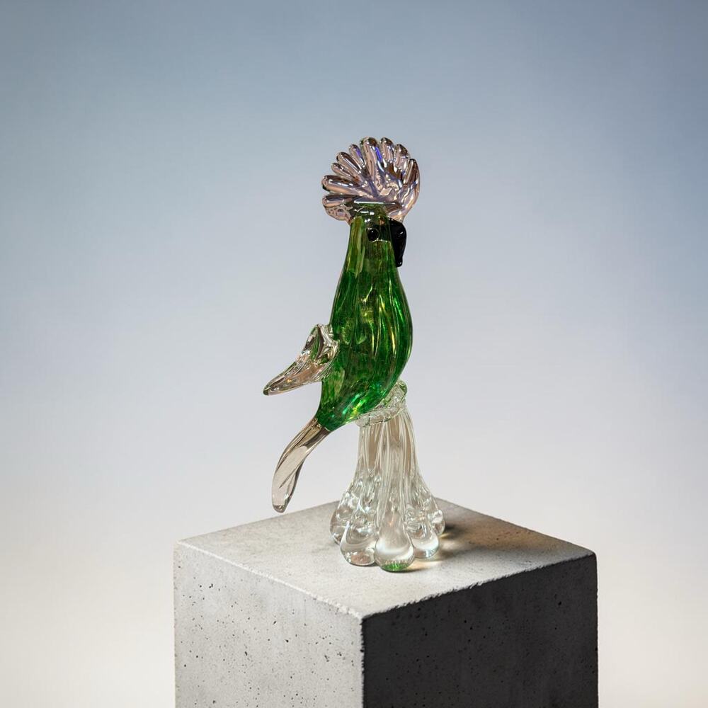 Vintage Murano Style Glass Parrot Figurine Green Clear Art Glass Bird Sculpture